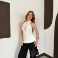 Halter Yaka Sırt Dekolte Fermuarlı Bluz Beyaz