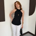 Halter Yaka Sırt Dekolte Fermuarlı Bluz Siyah