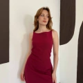Ham Keten Basic Elbise Bordo