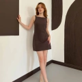 Ham Keten Basic Elbise Kahve