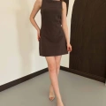 Ham Keten Basic Elbise Kahve