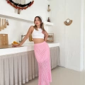İçi Astarlı Dantel Detay Etek Pembe