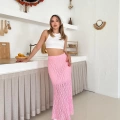 İçi Astarlı Dantel Detay Etek Pembe