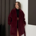 İçi Astarlı Yumoş Kumaş Kuşaklı Kaban Bordo