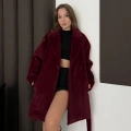 İçi Astarlı Yumoş Kumaş Kuşaklı Kaban Bordo