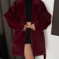 İçi Astarlı Yumoş Kumaş Kuşaklı Kaban Bordo