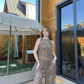 İçi Şortlu Pul Detaylı Pantolon-Bluz Muadil Takım Kahve