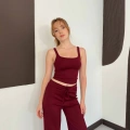 İp Askılı Yumaşak Dokulu Basic Atlet-Pantolon Takım Bordo