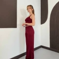 İp Askılı Yumaşak Dokulu Basic Atlet-Pantolon Takım Bordo