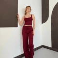 İp Askılı Yumaşak Dokulu Basic Atlet-Pantolon Takım Bordo