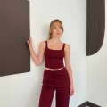 İp Askılı Yumaşak Dokulu Basic Atlet-Pantolon Takım Bordo