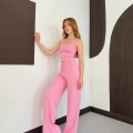 İp Askılı Yumaşak Dokulu Basic Atlet-Pantolon Takım Pembe