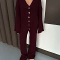 İspanyol Kol Düğme Detaylı Hırkalı Takım Bordo