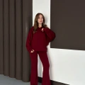 Kapüşonlu Modal Pantolonlu İkili Set Bordo