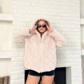 Kapüşonlu Yumoş Desenli Ceket Pudra Pembe