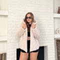 Kapüşonlu Yumoş Desenli Ceket Pudra Pembe