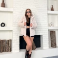 Kapüşonlu Yumoş Desenli Ceket Pudra Pembe