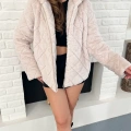 Kapüşonlu Yumoş Desenli Ceket Pudra Pembe