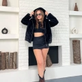 Kapüşonlu Yumoş Desenli Ceket Siyah