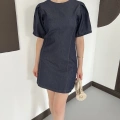 Karpuz Kol Mini Denim Elbise Lacivert