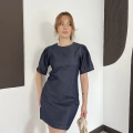 Karpuz Kol Mini Denim Elbise Lacivert