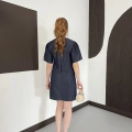 Karpuz Kol Mini Denim Elbise Lacivert