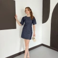 Karpuz Kol Mini Denim Elbise Lacivert