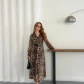 Kemer Detaylı Astarlı Şifon Elbise Leopar
