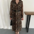 Kemer Detaylı Astarlı Şifon Elbise Leopar