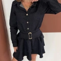 Kemer Detaylı Denim Elbise Siyah