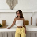 Kemer Detaylı Double Kumaş Pantolon Sarı