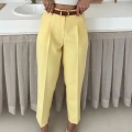 Kemer Detaylı Double Kumaş Pantolon Sarı