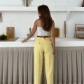 Kemer Detaylı Double Kumaş Pantolon Sarı