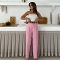 Kemer Detaylı Double Kumaş Pantolon Pembe
