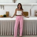 Kemer Detaylı Double Kumaş Pantolon Pembe