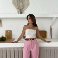 Kemer Detaylı Double Kumaş Pantolon Pembe