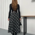 Kemer Detaylı Ekose Uzun Etek Siyah
