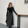 Kemer Detaylı Ekose Uzun Etek Siyah