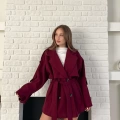 Kemer Detaylı Kısa Kaşe Kaban Bordo
