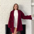 Kemer Detaylı Kısa Kaşe Kaban Bordo