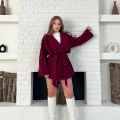 Kemer Detaylı Kısa Kaşe Kaban Bordo