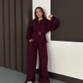 Kemer Detaylı Pantolonlu İkili Takım Bordo