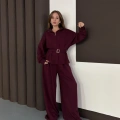 Kemer Detaylı Pantolonlu İkili Takım Bordo