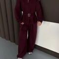 Kemer Detaylı Pantolonlu İkili Takım Bordo