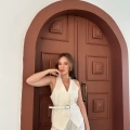 Kemer Detaylı Yelekli Takım Bej