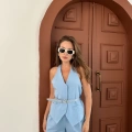 Kemer Detaylı Yelekli Takım Buz Mavi