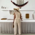 Keten Kumaş Yelek-Pantolon Takım Bej
