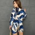 Kilim Desen Şortlu Kimono Takım Beyaz