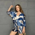 Kilim Desen Şortlu Kimono Takım Beyaz