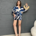 Kilim Desen Şortlu Kimono Takım Beyaz